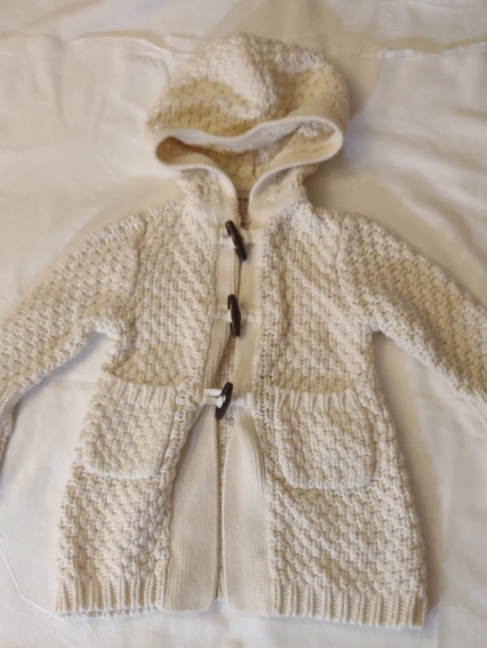 Old Navy Kid's Hooded Cable-Texture Cardigan in Cream - Size 12-18 Mos.